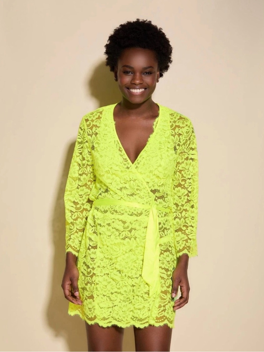 Cosabella Magnolia Lace Robe Neon Yellow Size S NWT